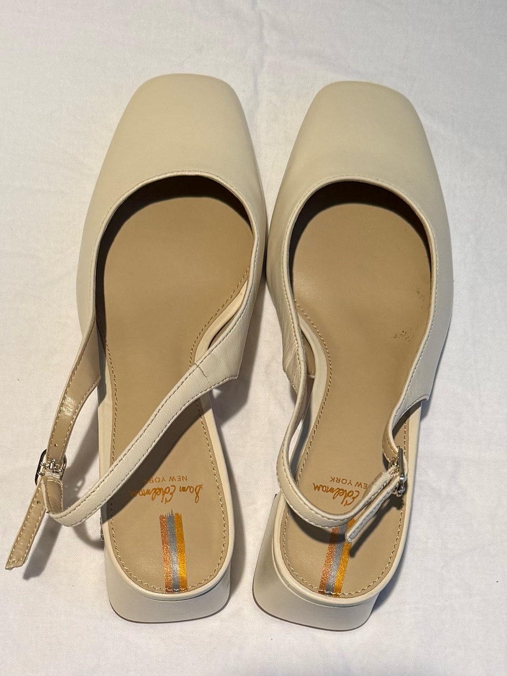 Sam Edelman Leather Cream Slingback Block Heels Sz 5.5 Ivory Square Toe Pumps - Picture 6 of 13